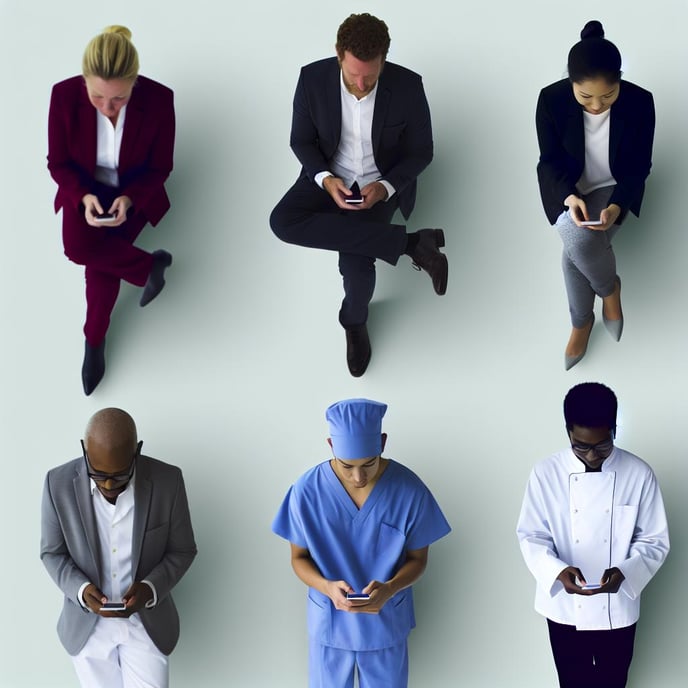 relaxed, group of professional people with phones